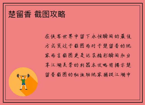 楚留香 截图攻略