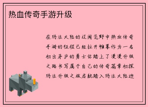热血传奇手游升级